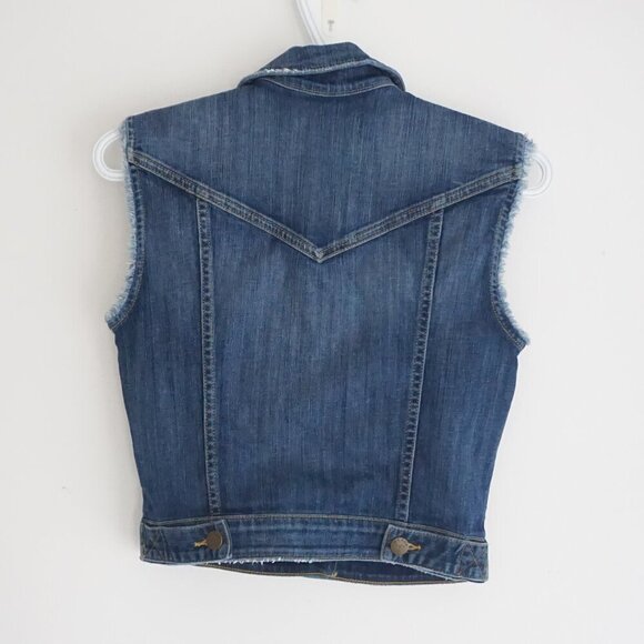 Vintage '90S Guess Jeans Dark Wash Sleeveless Button Jean Jacket Western Vest XS - Picture 10 of 11